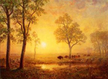 Albert Bierstadt : Sunset on the Mountain